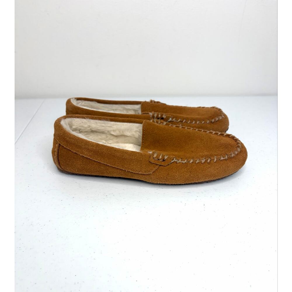 Lands' End Women's Fuzzy Lined Suede Moccasin Slippers Sz 7 Comfort Cabincore - Picture 5 of 10